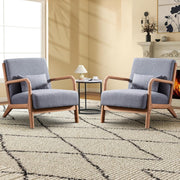 2x Grey Upholstered Accent Armchairs Solid Wood Frame Lounge Chairs
