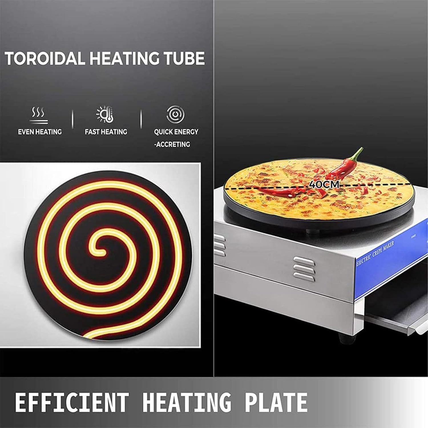 Commercial Electric Crepe Maker 2800W | 40cm Non-Stick Plate | Adjustable Temp