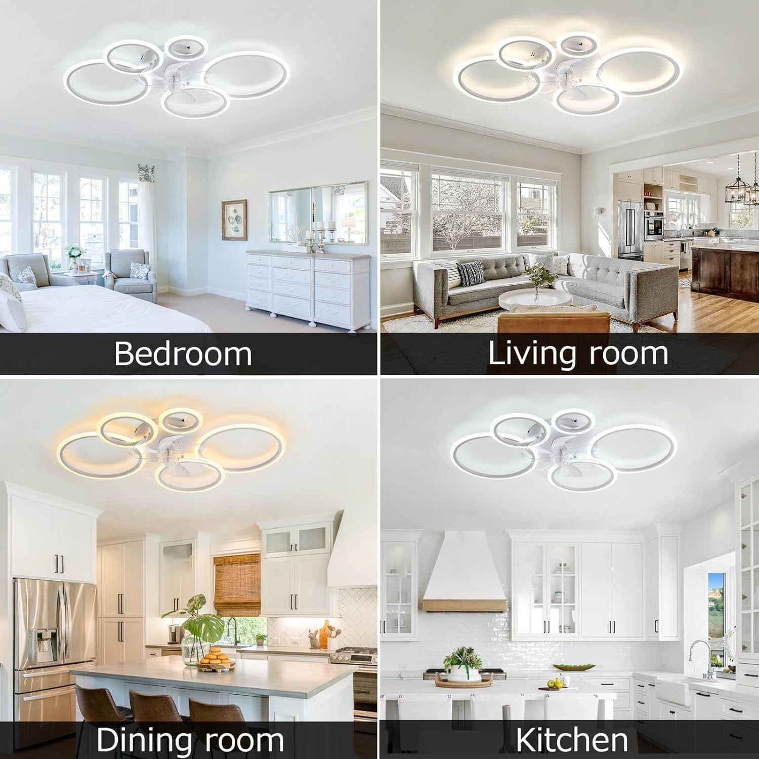 Smart Ceiling Fan with Light, 6-Speed, Dimmable, Reversible, 100cm, Black
