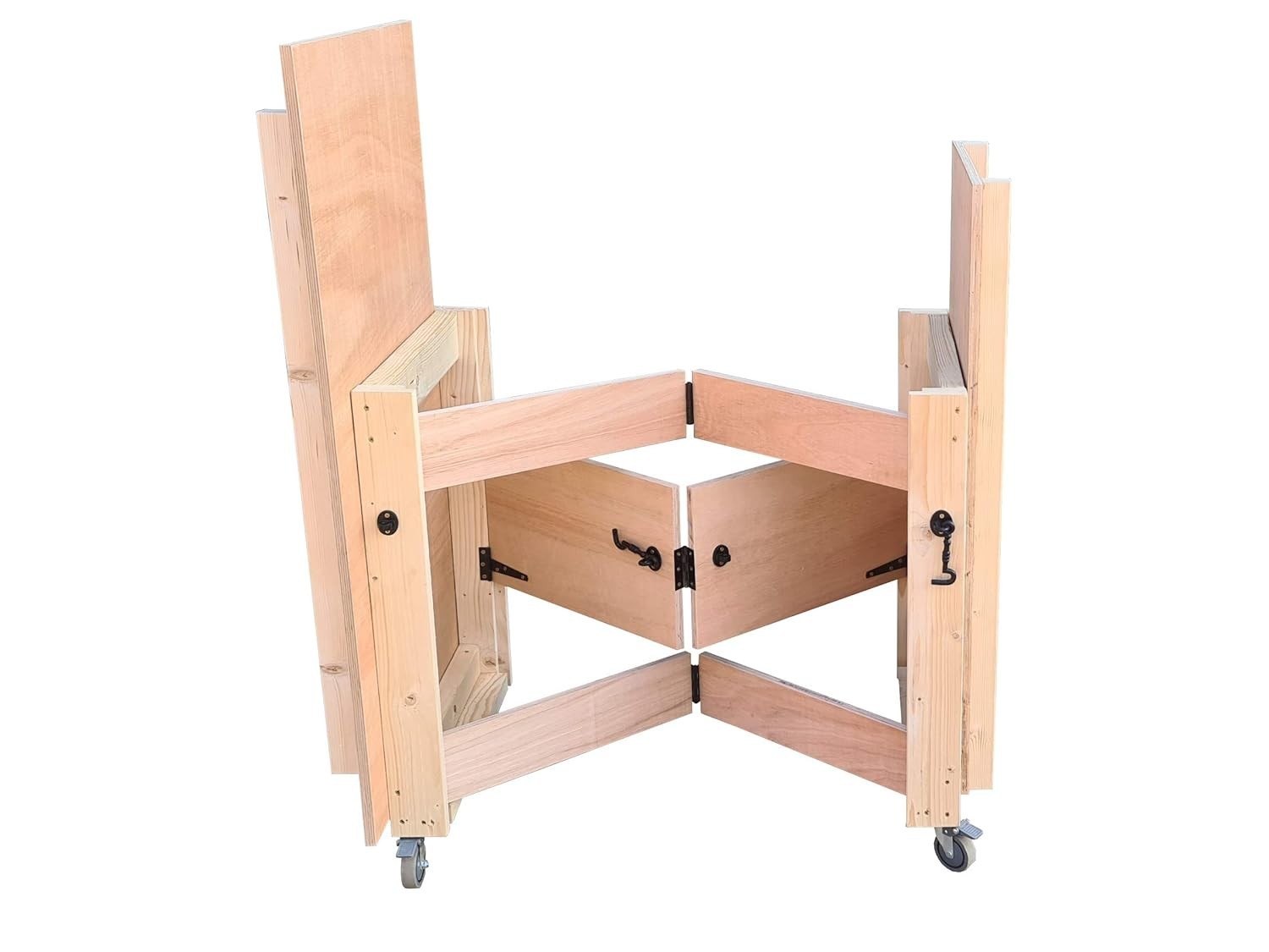 Folding Mobile Workbench Eucalyptus Hardwood Top, Heavy Duty Space-Saving Table