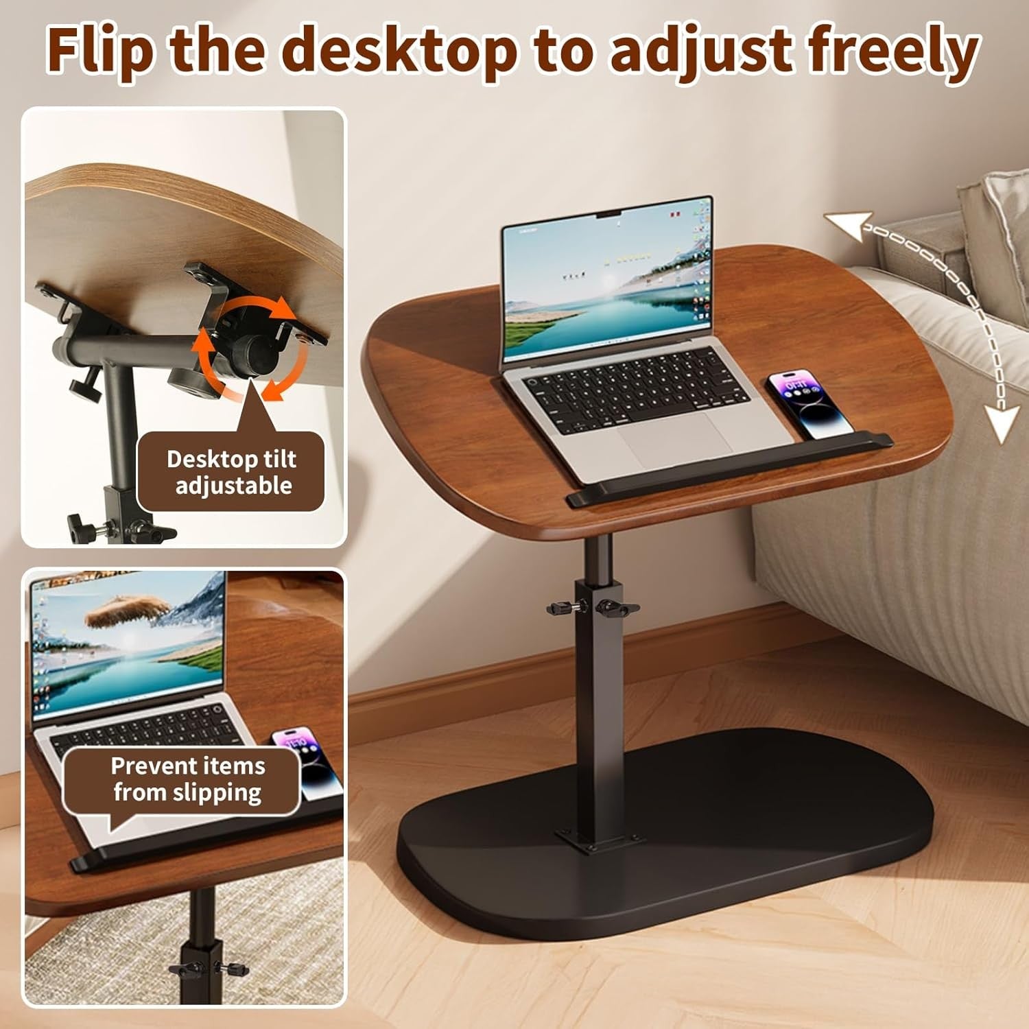 C Shaped Adjustable Sofa Side Table Laptop Desk 360° Swivel Bedside Stand