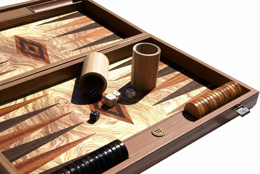 19” Luxury Olive Burl Backgammon Set Wooden Foldable Board Premium Game