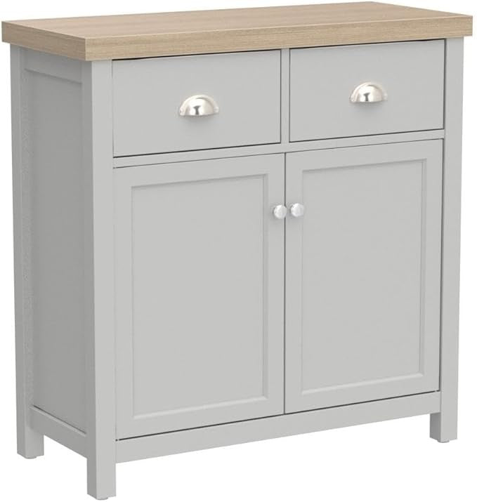Modern Grey Oak Sideboard Cabinet with 2 Doors 2 Drawers Storage Unit Cupboard