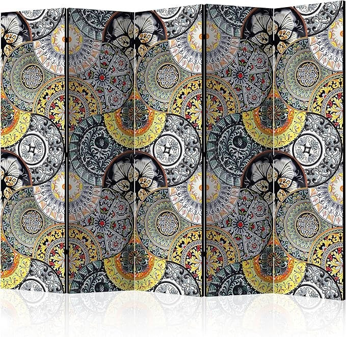 Modern Mandala 5-Panel Room Divider 225×172cm | Double-Sided Privacy Screen