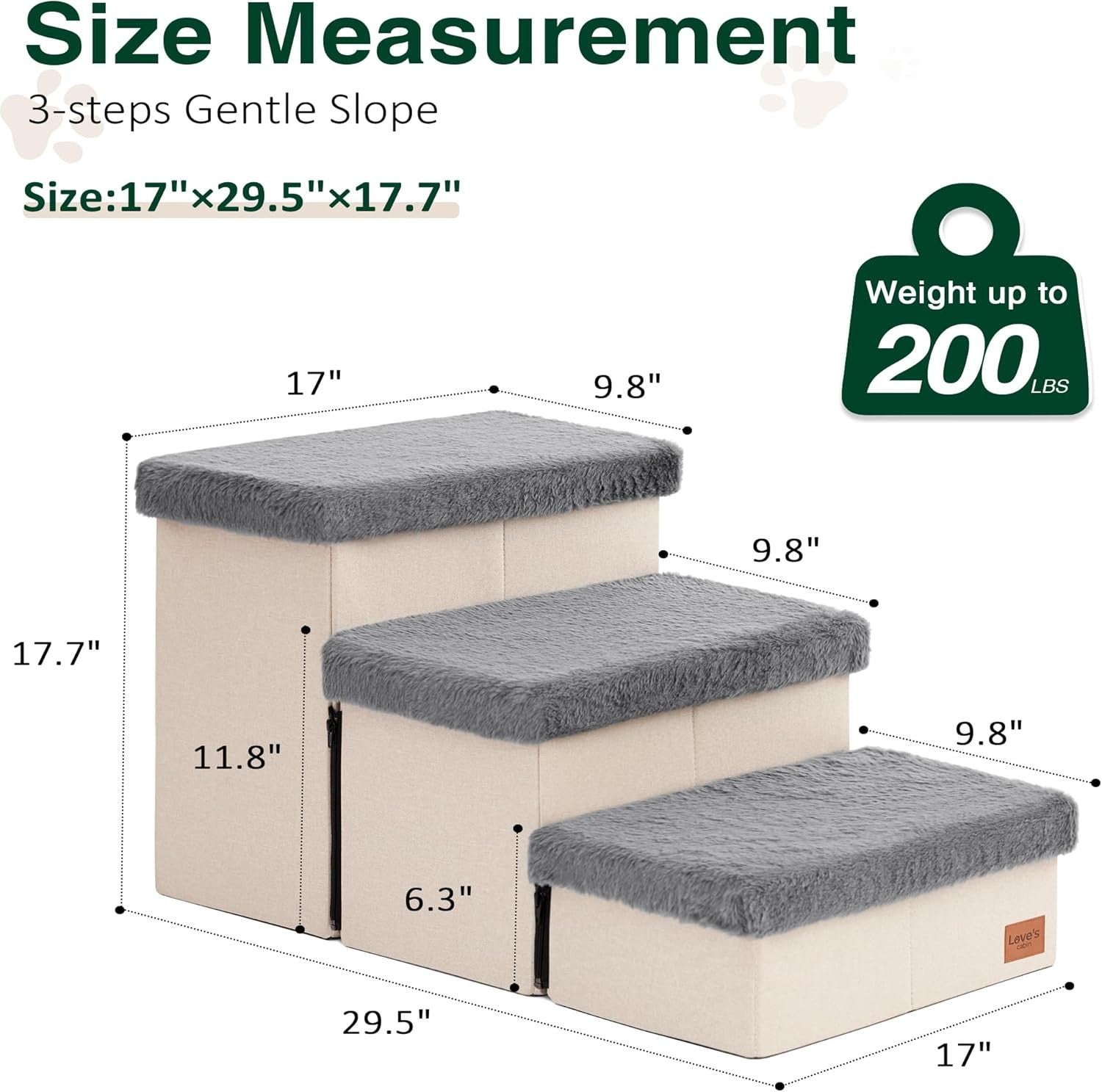 Dog Stairs 3 Step 18" High with Storage Furry Lid Pet Steps Grey