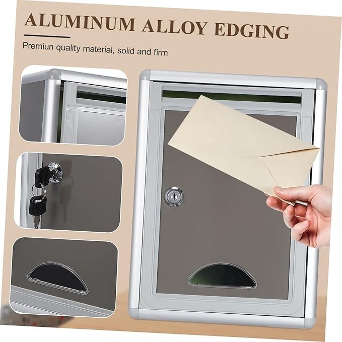 Locking Wall Suggestion Box Grey Aluminium – Secure, Waterproof, Lightweight