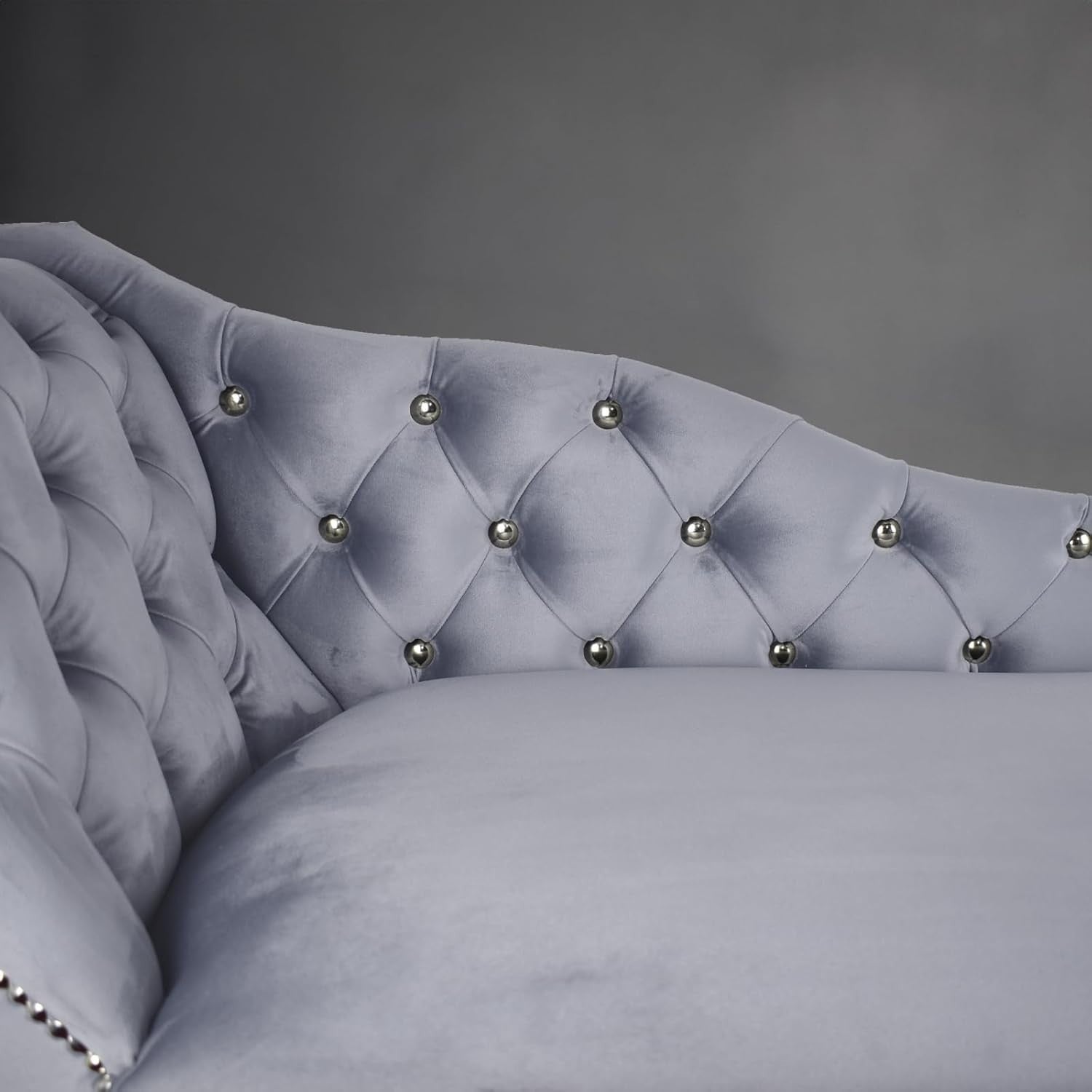 Luxury Velvet Chaise Lounge Chair Left Hand Tufted Sofa 135x54x68cm Platinum