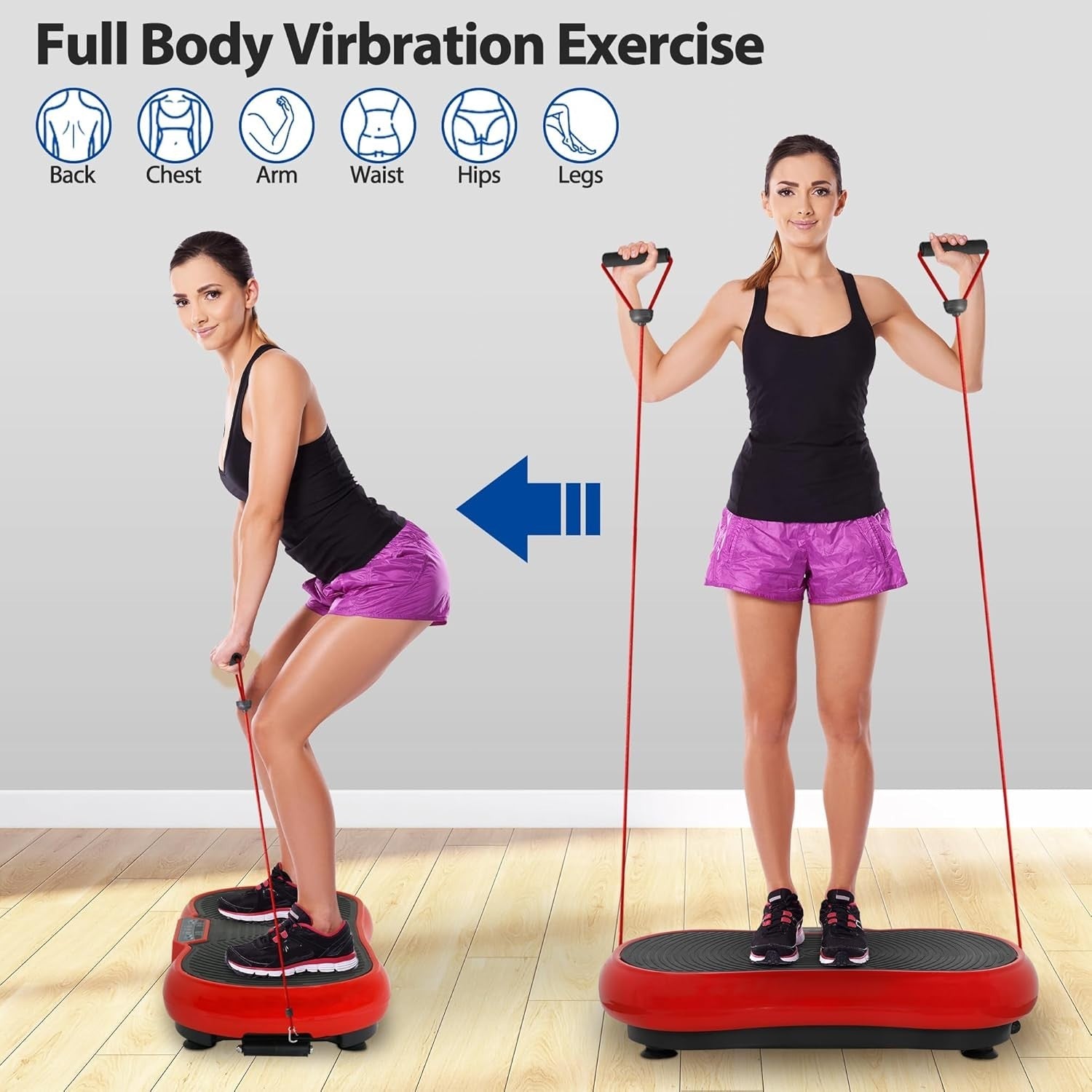 Red Vibration Plate Exercise Machine 99 Speeds Bluetooth Home Workout