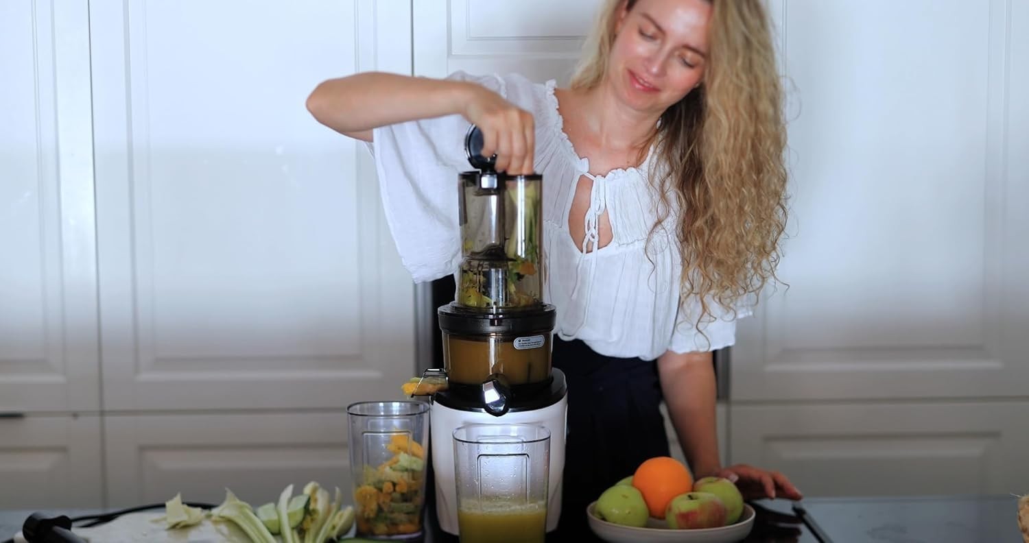 Cold Press Slow Juicer Auto Cutting Wide Dual Feed Chute BPA Free