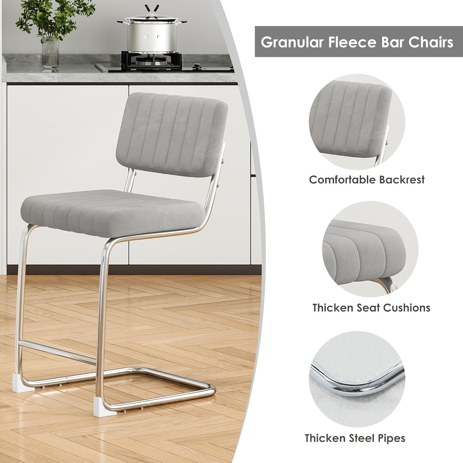 Grey Faux Leather Bar Stools Set of 2 Rectangular Metal Counter Chairs