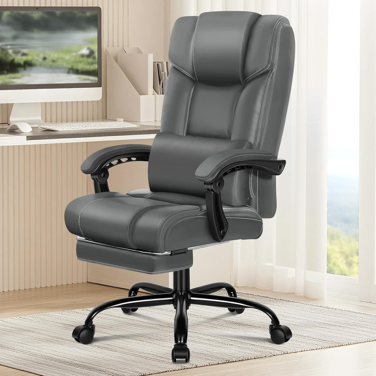 Executive Office Chair Recliner w/ Footrest 180kg Leather