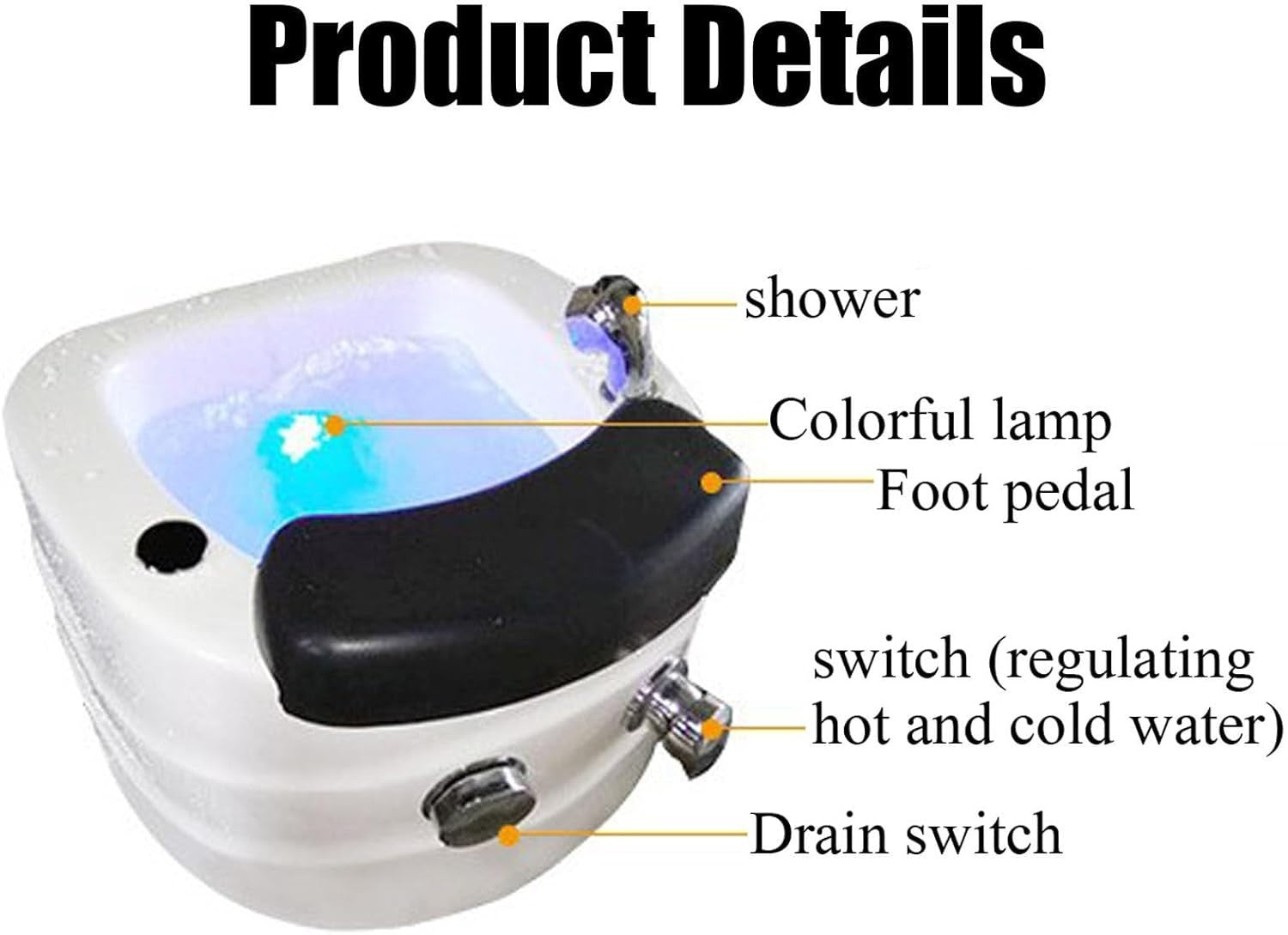 Foot Spa Bath with Heat Massage Jets Acrylic Pedicure Tub 220V LED Soaking