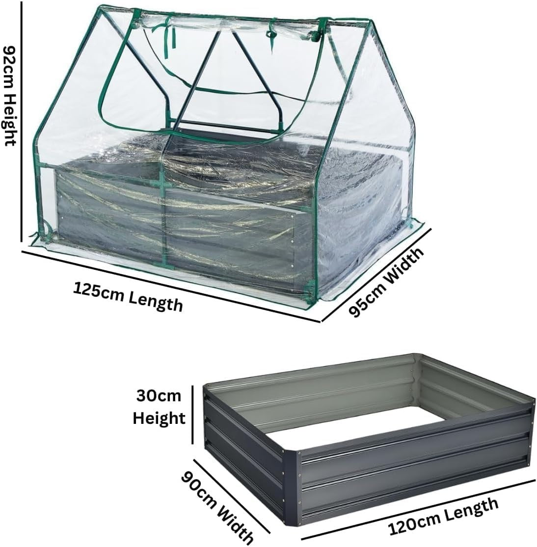 Raised Garden Bed with Greenhouse & PVC Cover 125x95x92cm Metal Planter Box