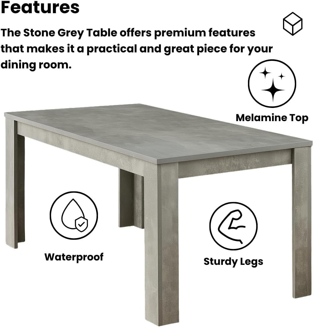 Grey 4 Seater Dining Table Set w/ Tufted Velvet Chairs | Stone Effect Finish