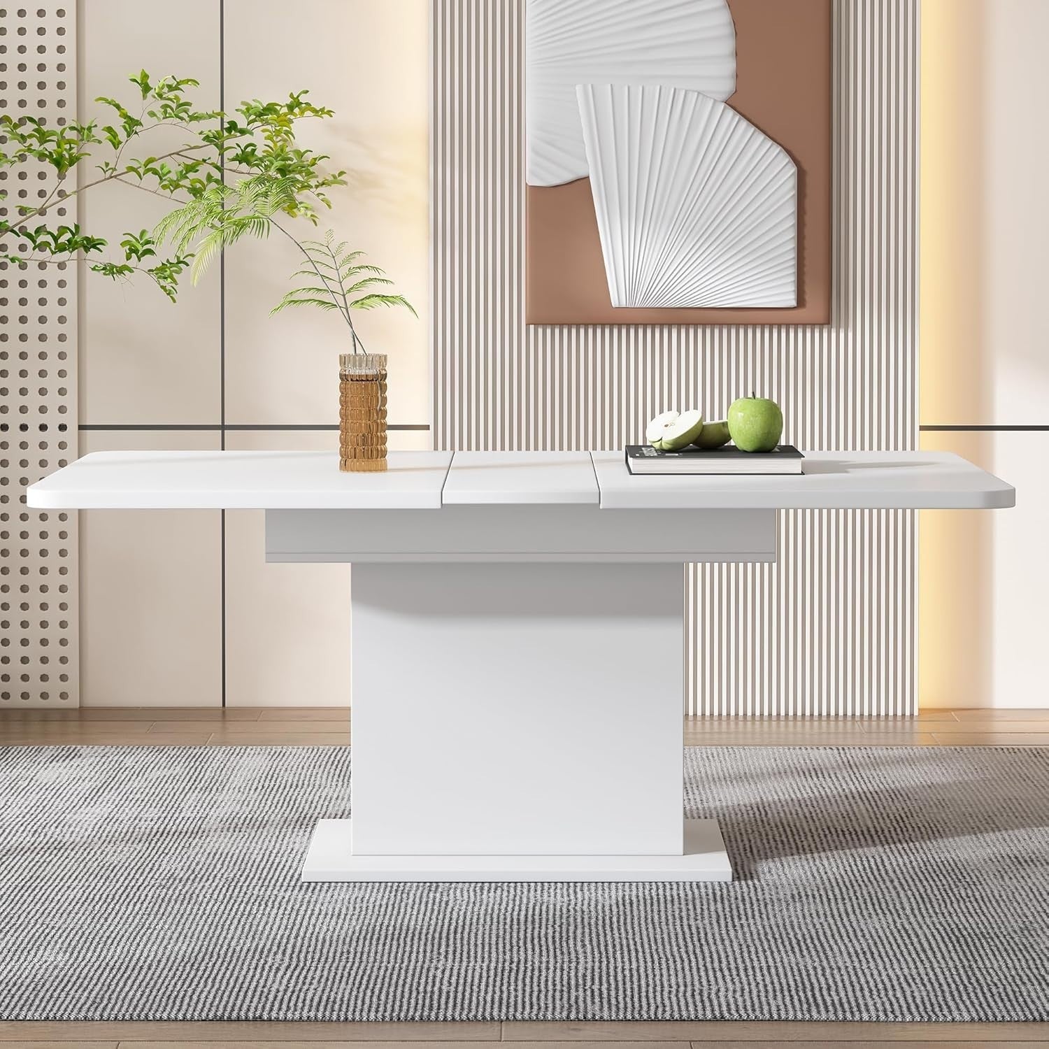 White Extendable Dining Table With Storage, Space Saving 130x70cm