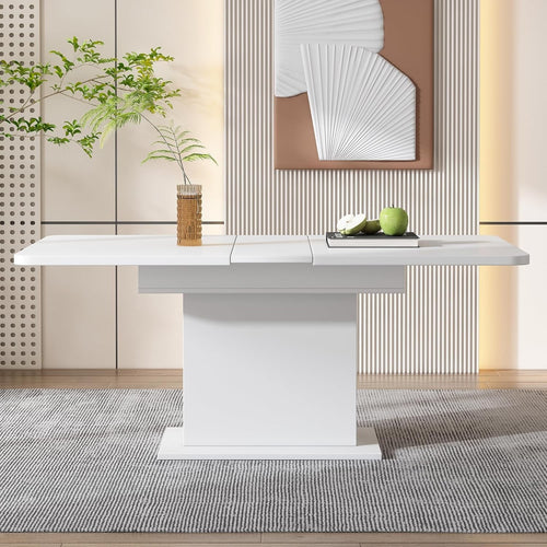 White Extendable Dining Table With Storage, Space Saving 130x70cm