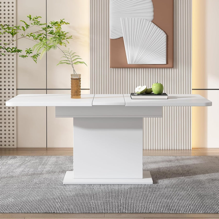 White Extendable Dining Table With Storage, Space Saving 130x70cm
