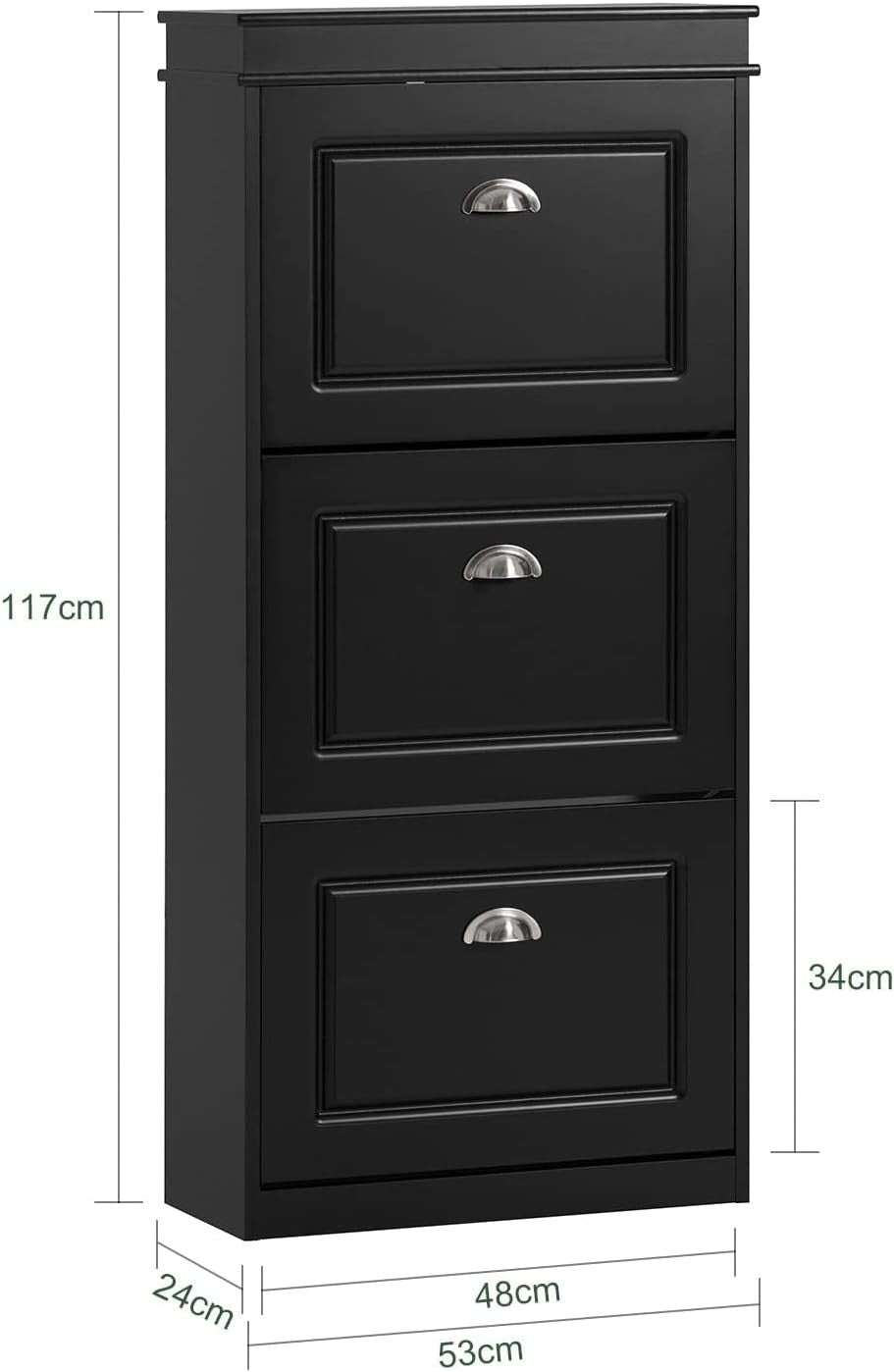 3 Drawer Flip Door Shoe Cabinet Slim Storage Unit 53x24x117 cm Black
