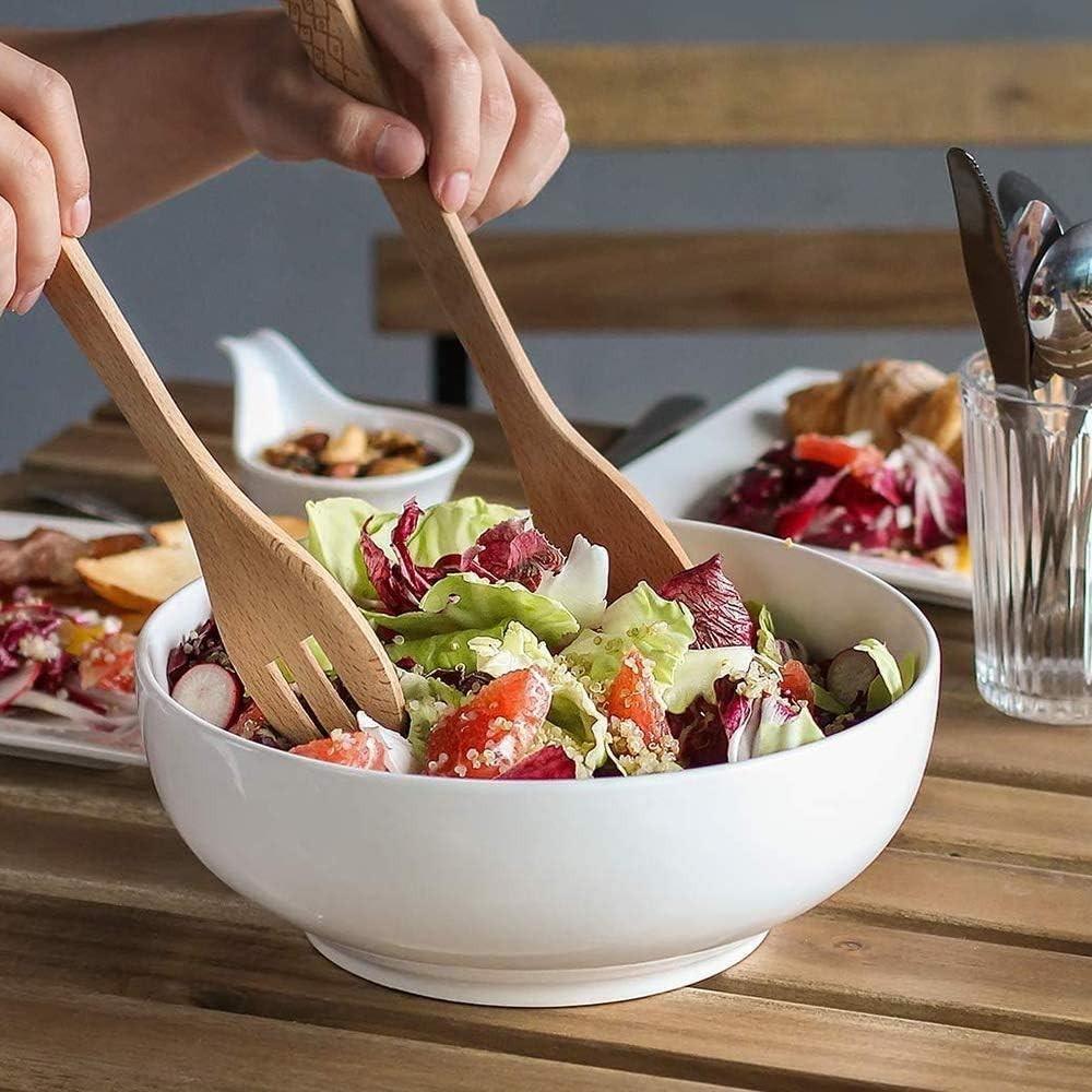 Set of 2 Large Porcelain Serving Bowls 2.8Qt Microwave Safe