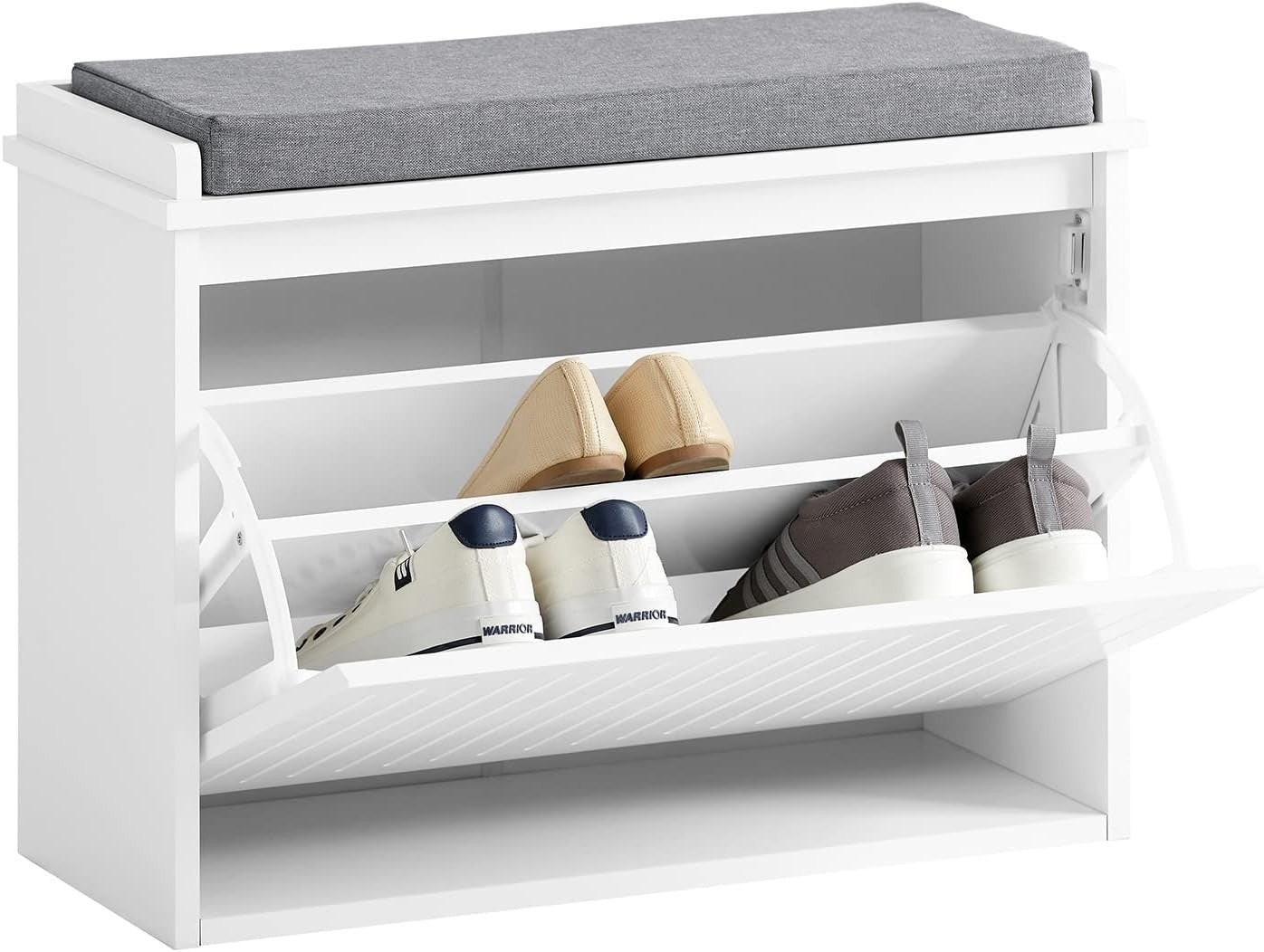 White Shoe Bench with Cushion – Flip Drawer Storage Seat 62cm Hallway