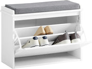 White Shoe Bench with Cushion – Flip Drawer Storage Seat 62cm Hallway
