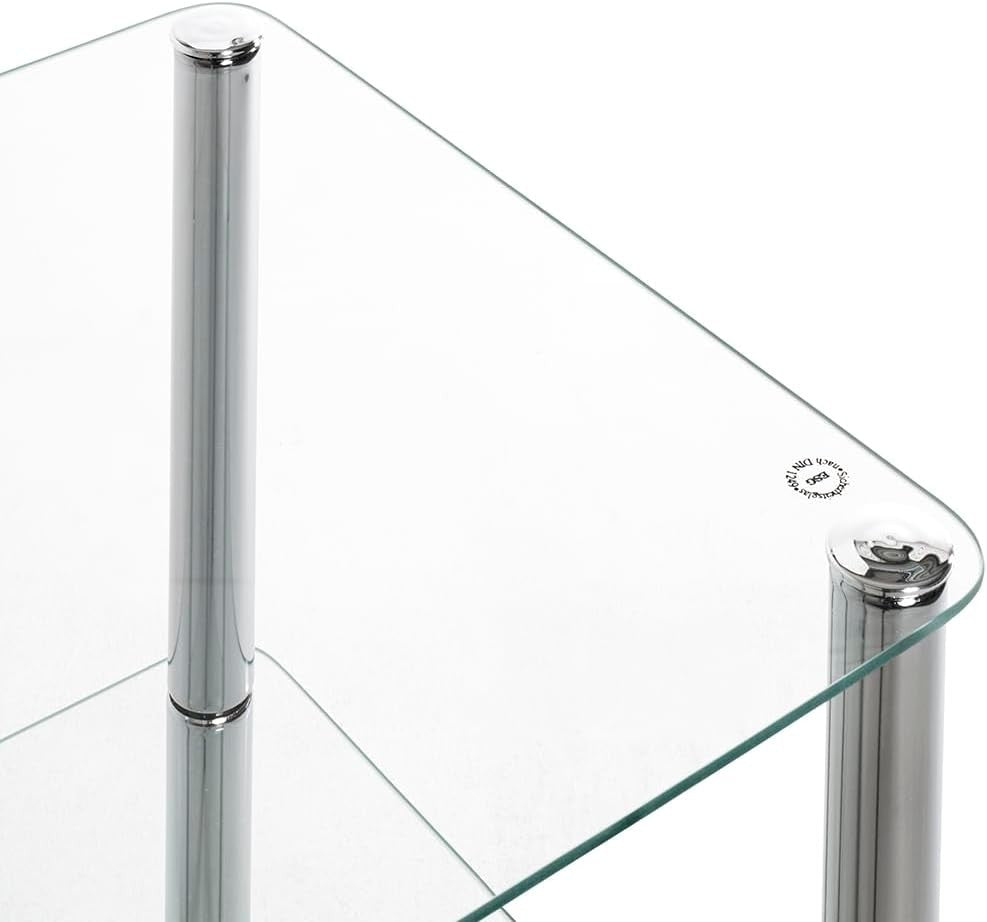 Modern Chrome Metal End Table with Tempered Glass Shelf 39x39x47cm