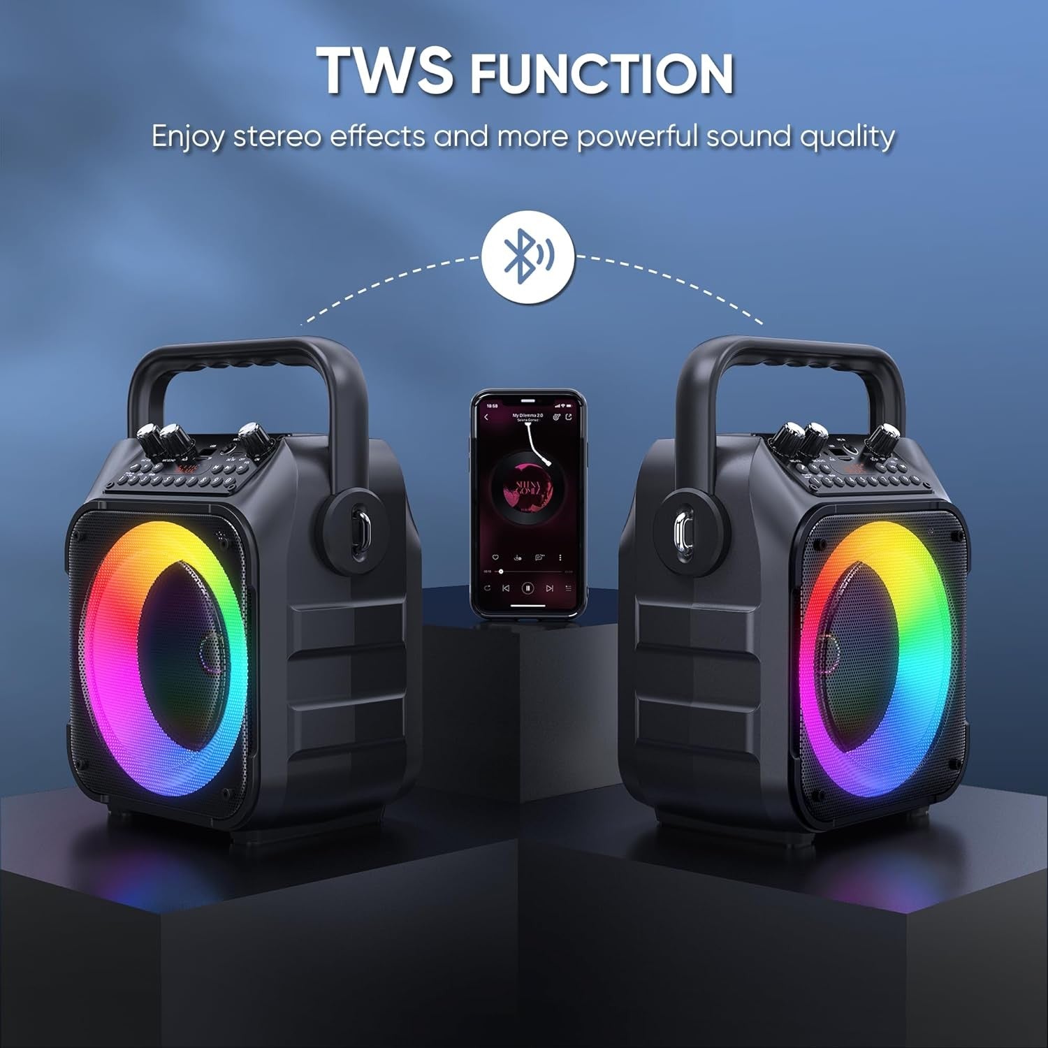 Karaoke Machine with 2 Wireless Mics Bluetooth Speaker LED 15W