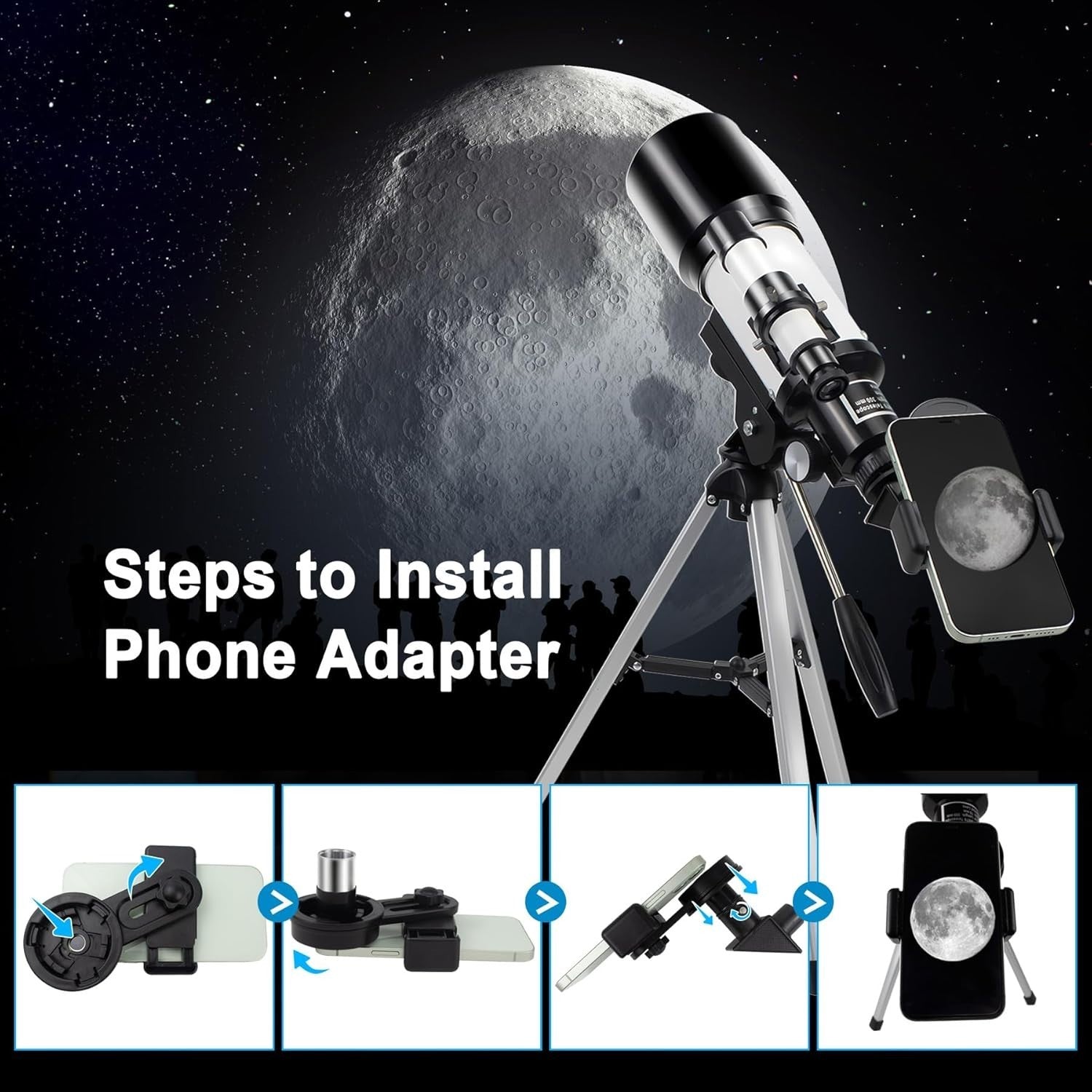 Telescope for Kids & Adults 150X with Phone Adapter & Adjustable Tripod