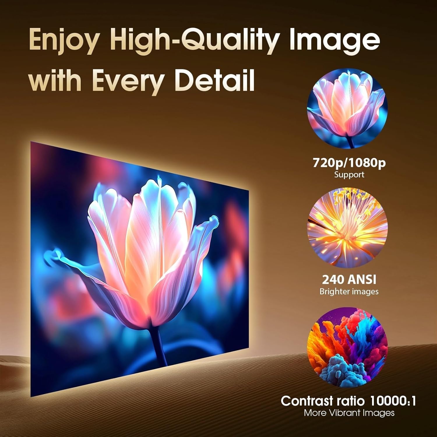 Mini Smart Projector 4K 1080P WiFi 6 Bluetooth 180° Rotatable Apps