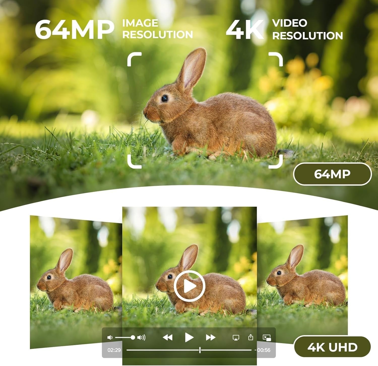4K 64MP Solar Trail Camera WiFi Wildlife Hunting Cam Night Vision IP66
