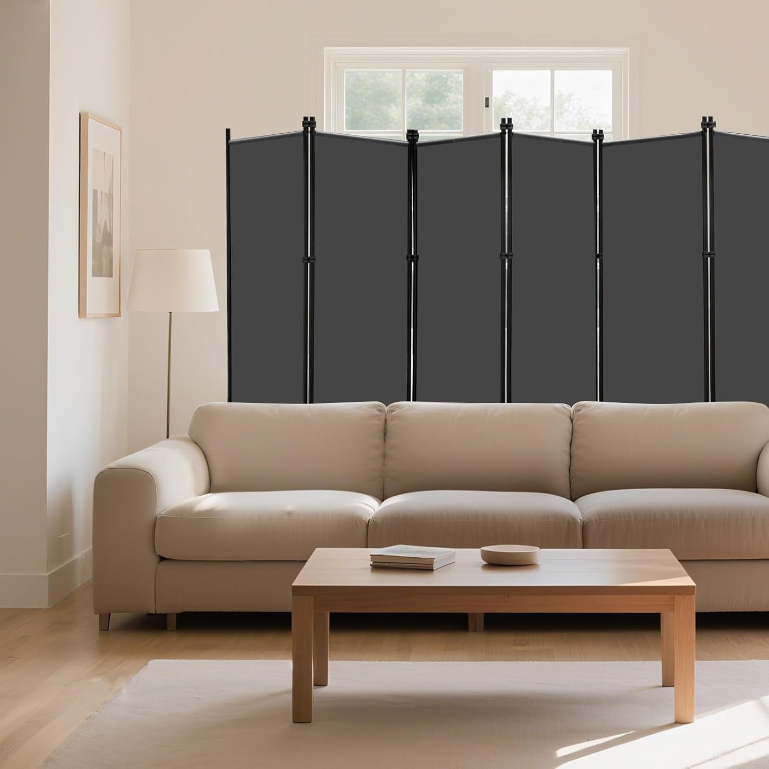 6 Panel Room Divider Folding Privacy Screen Freestanding Partition 304x183cm Gre