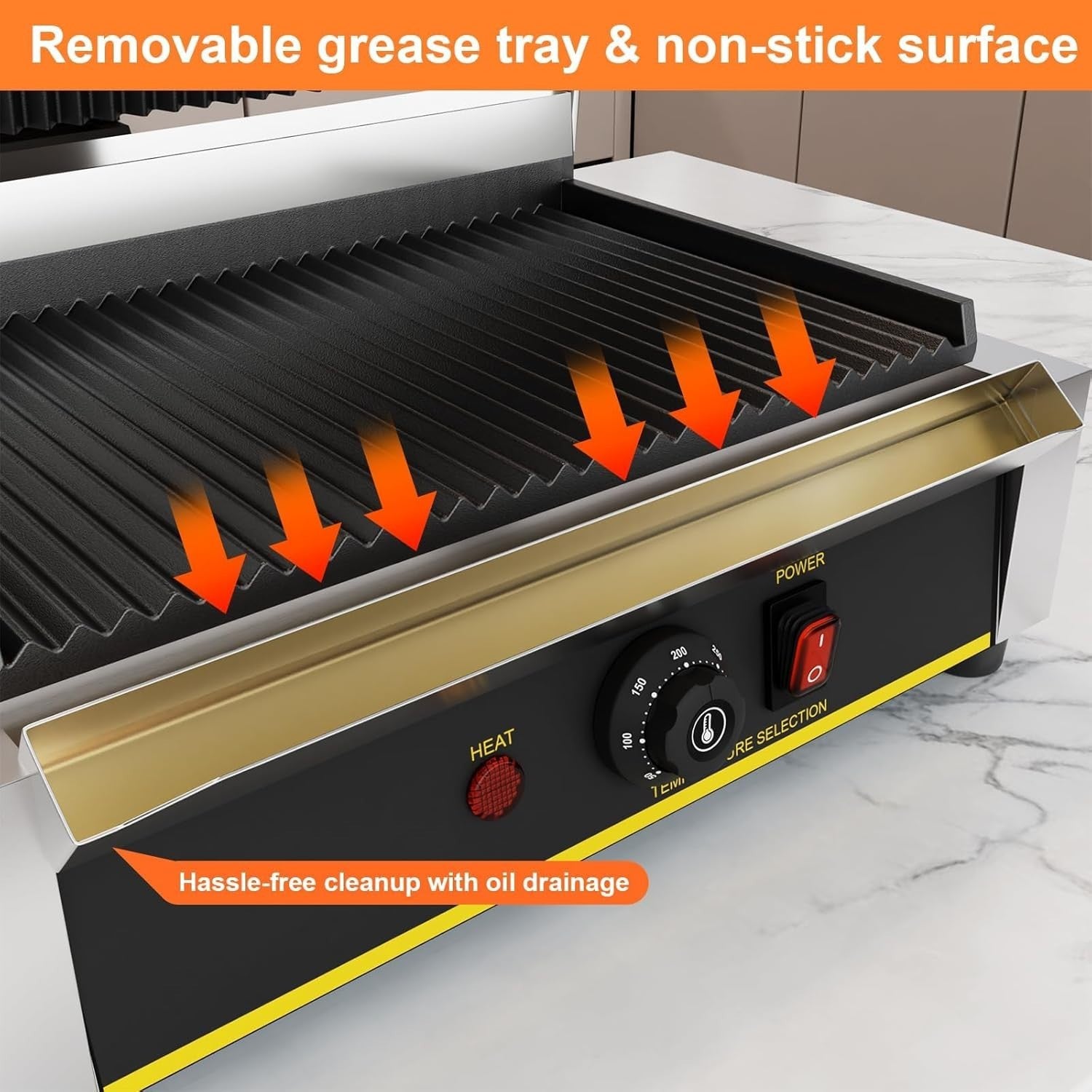 Commercial Panini Press 42.8x31x19.2cm Cast Iron Grill Sandwich Maker 2200W