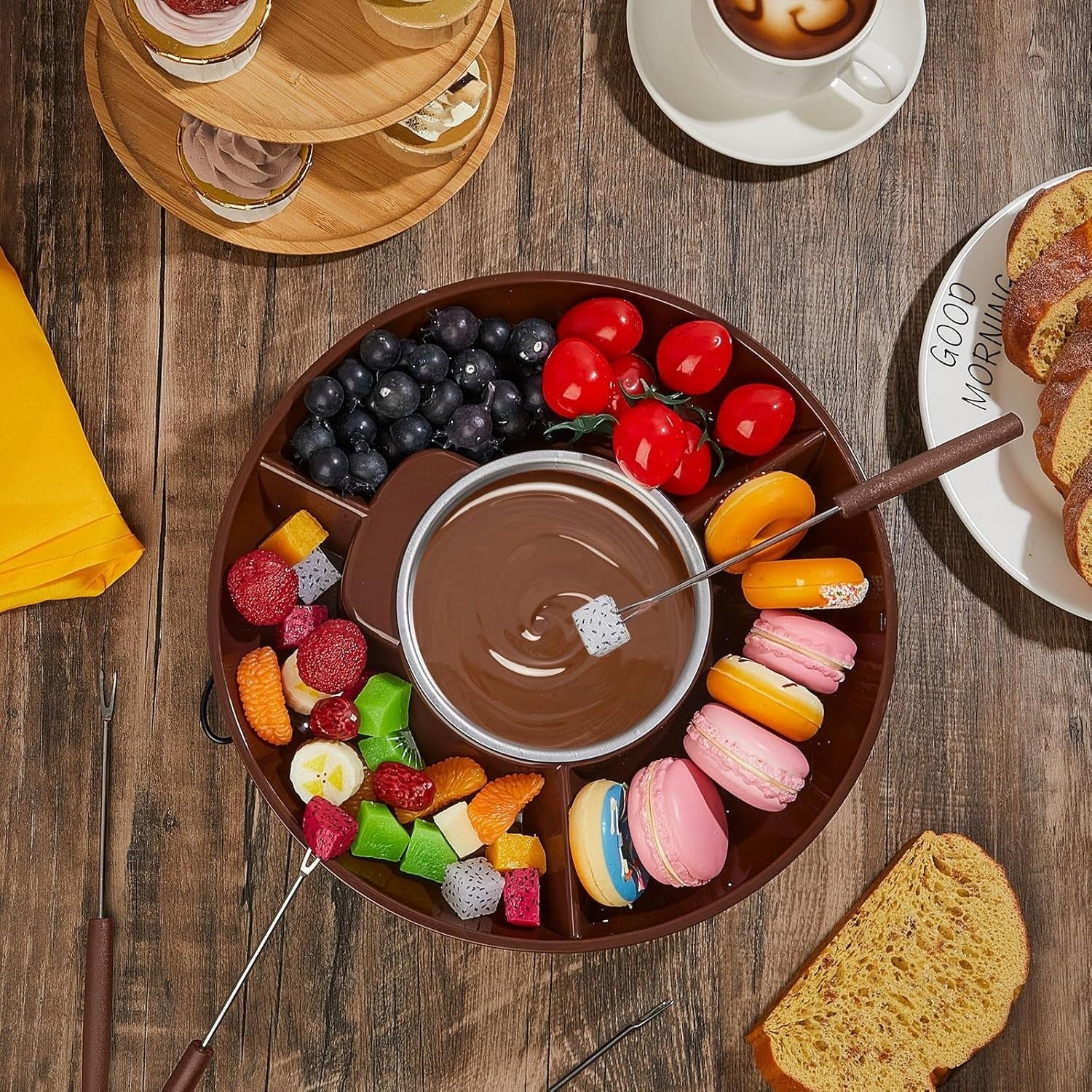 Chocolate Fondue Maker Cheese Melting Pot Forks Temp Control Black
