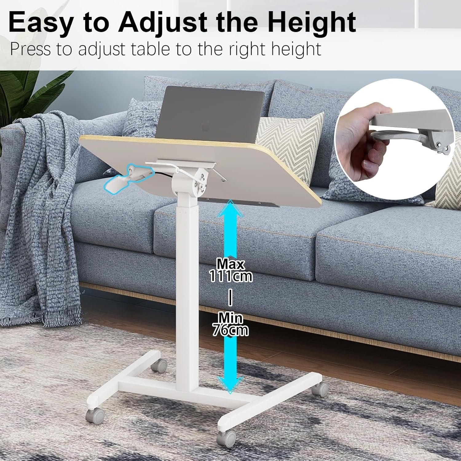 Mobile Standing Desk Adjustable Height Laptop Table with Wheels Overbed Workstat