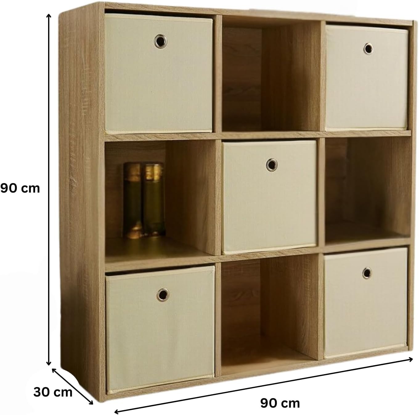 9 Cube Storage Shelf Oak Wooden Bookcase Display Unit 90cm