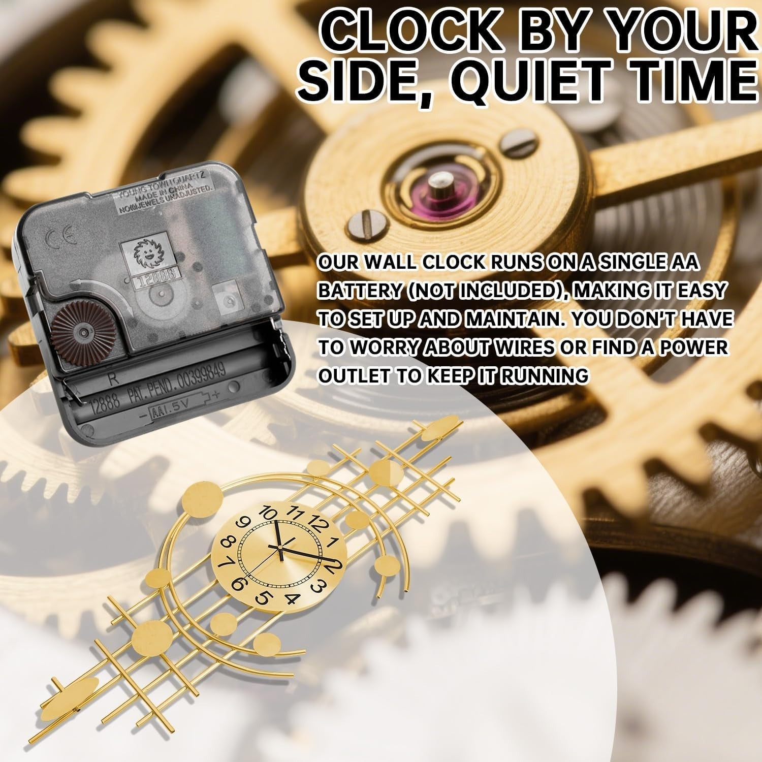 Luxury Gold Wall Clock Modern Silent Quartz Art Deco Large Home Decor