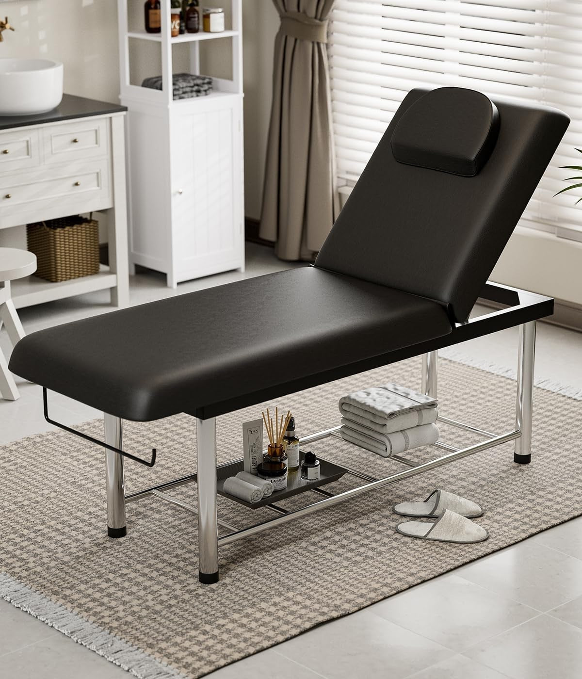 Heavy Duty Spa Massage Table Beauty Bed w/ Storage Shelf & Adjustable Backrest