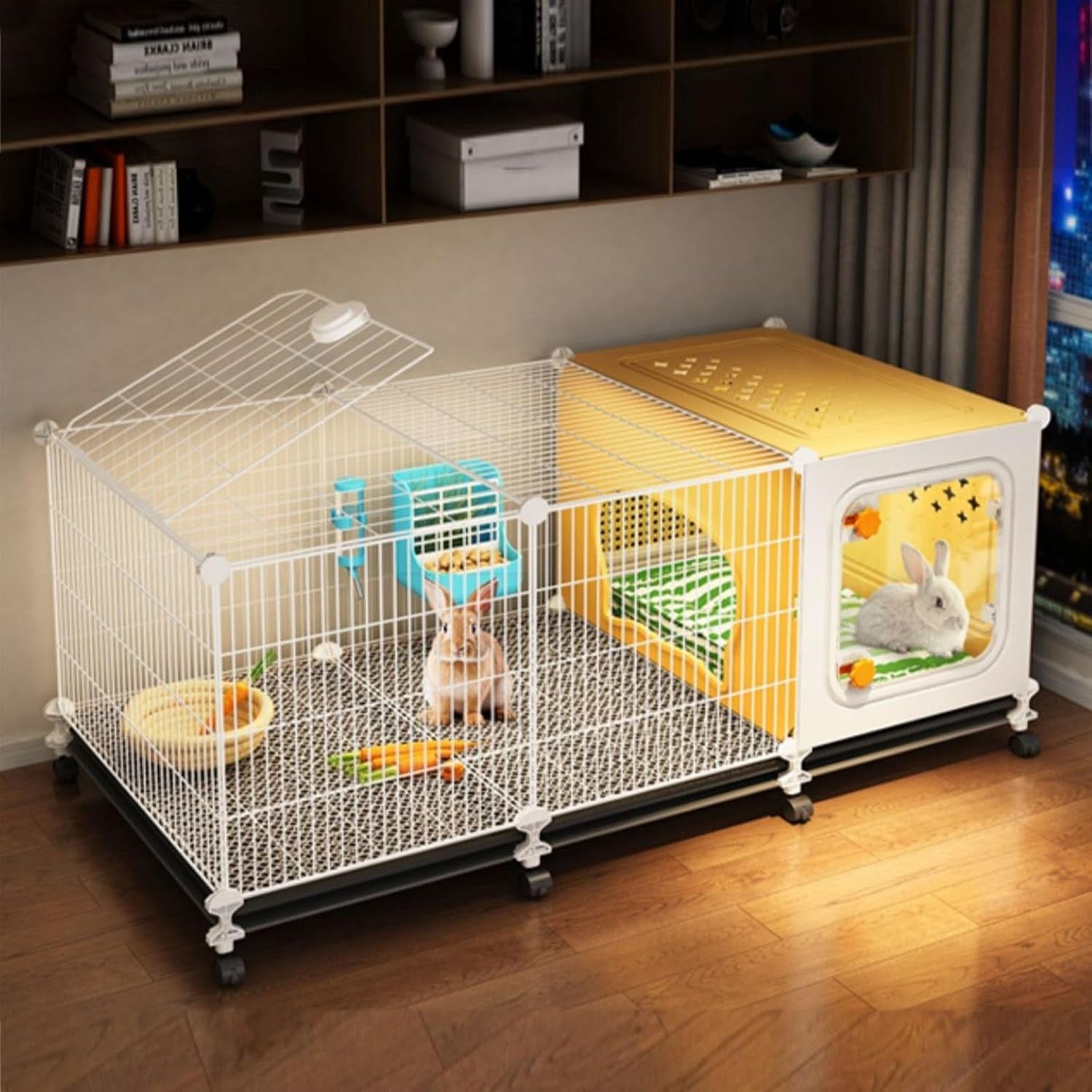 Indoor Rabbit Cage Hutch Enclosed Lounge Sliding Tray Small Pet House