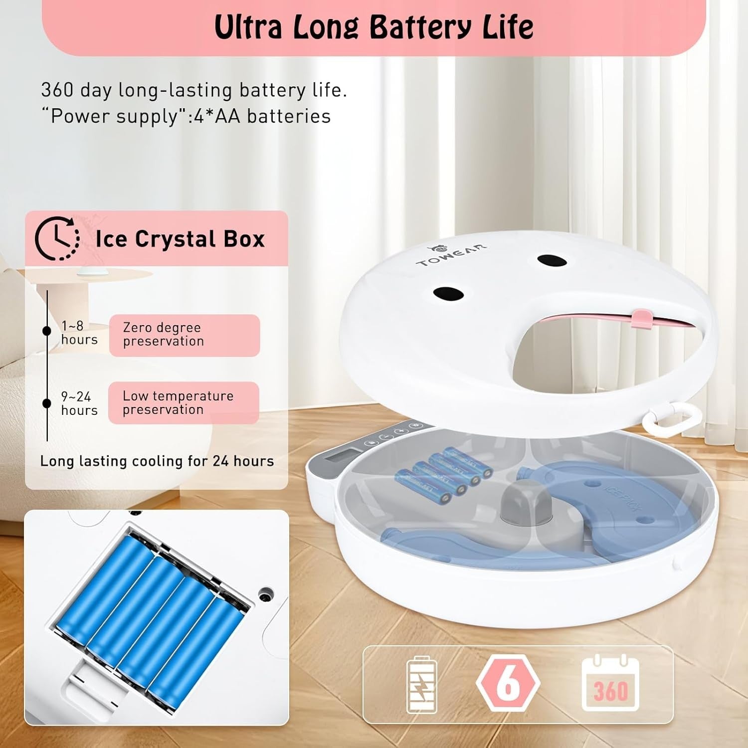 Automatic Pet Feeder Timer 4 Meal Wet Dry Food Dispenser Ice Packs