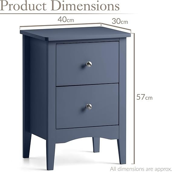 Navy 2 Drawer Bedside Table Modern MDF Nightstand | Smooth Glide Storage Unit