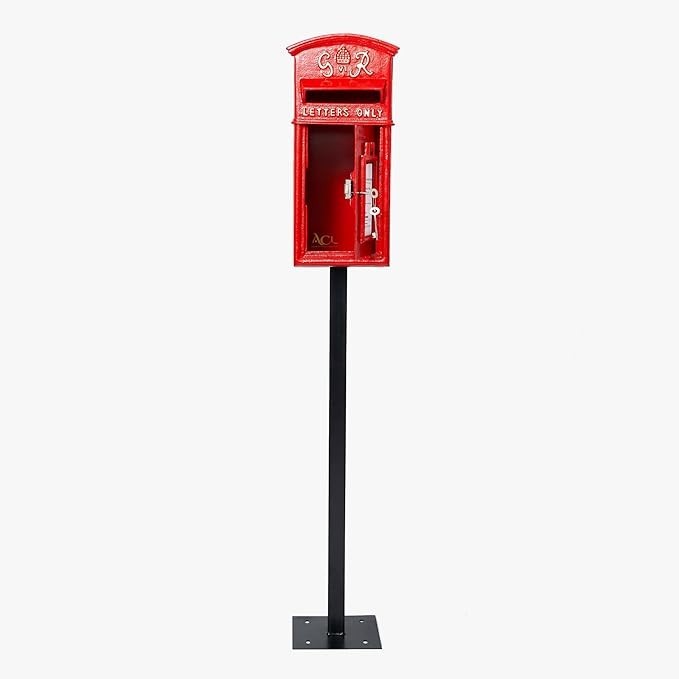 Lockable Cast Iron Wall Mounted Post Box – Weatherproof Royal Mailbox Red