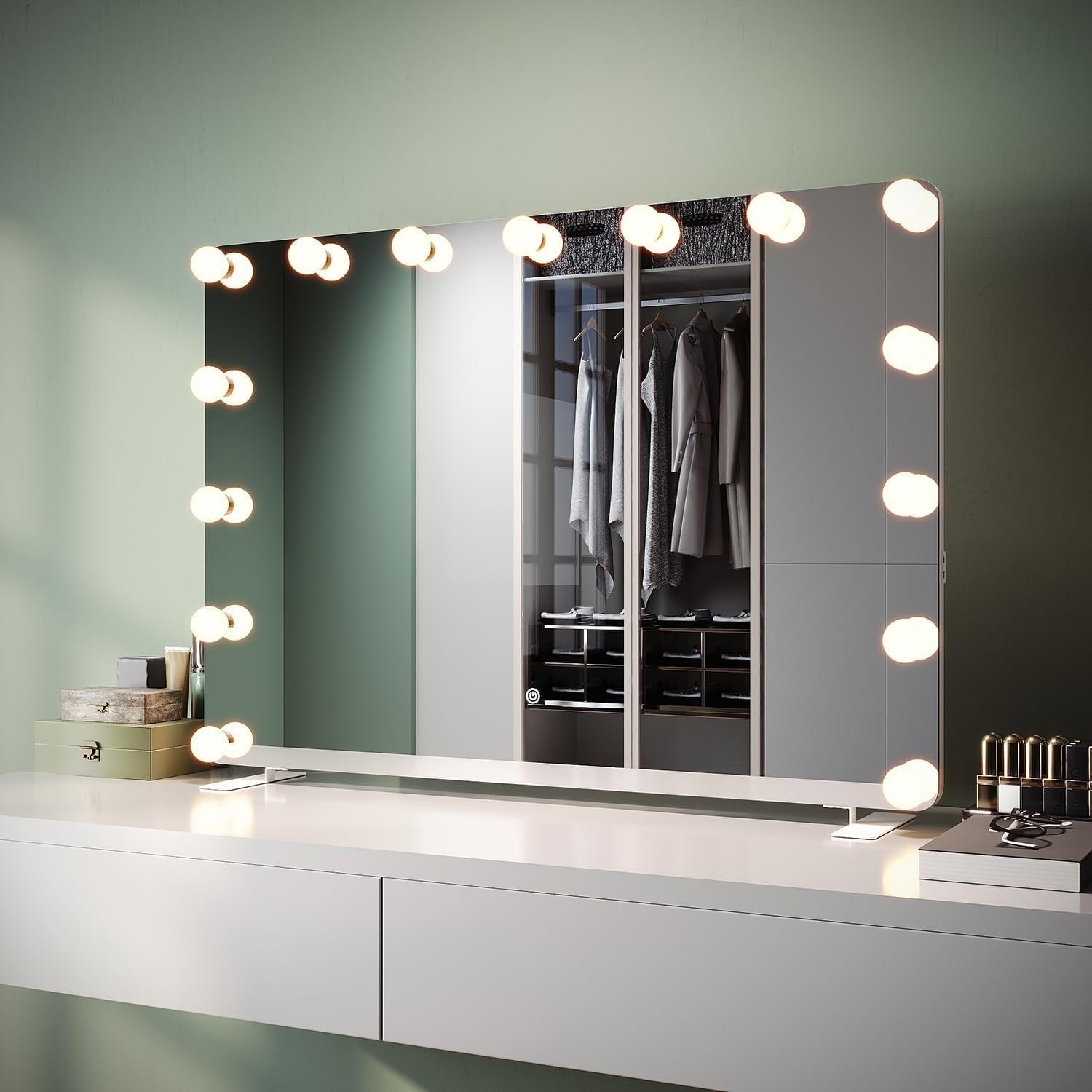 Lighted Makeup Mirror with 15 Dimmable LED Bulbs, Touch Control, 3 Colors