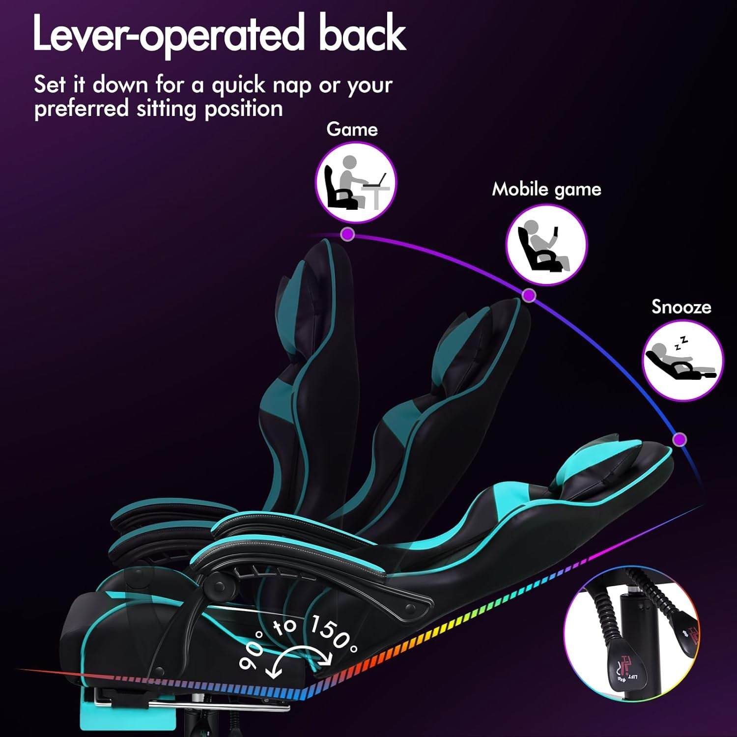 Massage Gaming Chair Recliner w/ Footrest 150° High Back PU