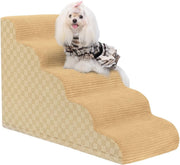 Curved Dog Stairs 22" 5-Step Small Dogs Non-Slip Foam Khaki