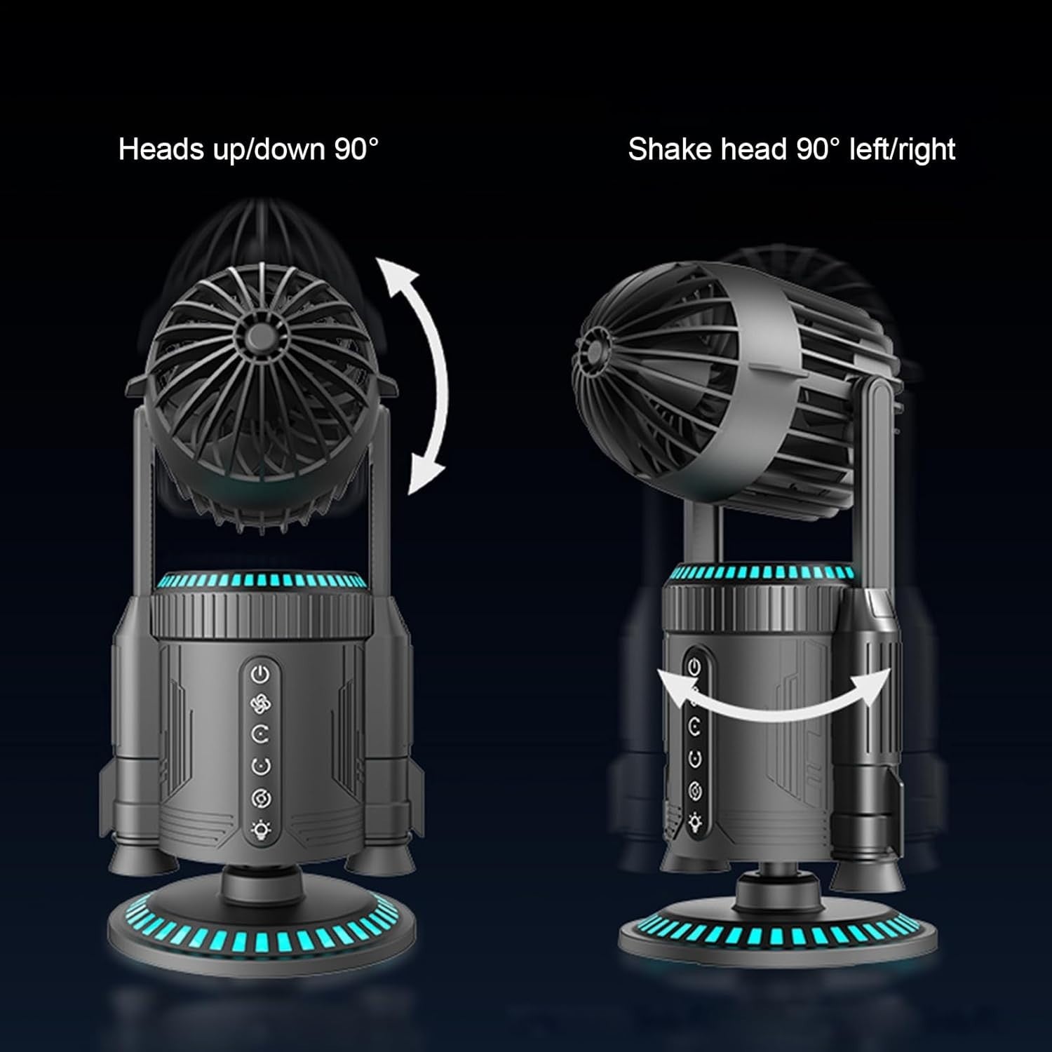 Rocket-Shape Desk Fan – Quiet 5000RPM Air Circulator LED Light Adjustable Grey