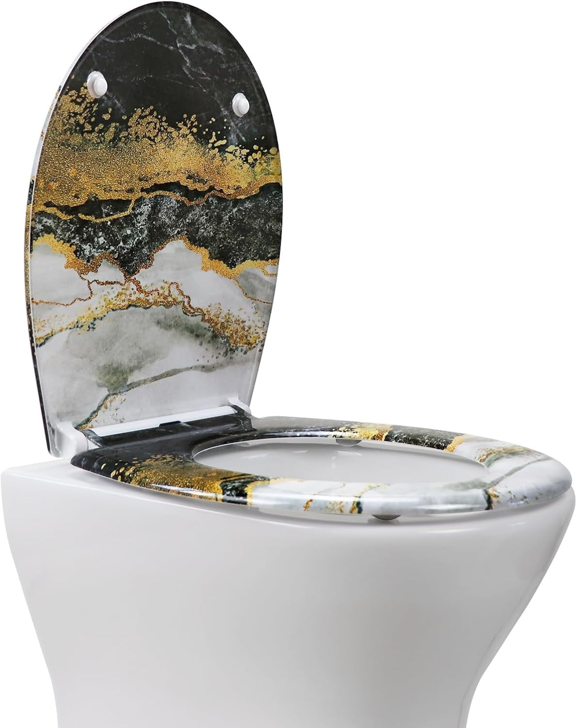 Marble Effect Toilet Seat Soft Close Quick Release Top Fix 45x37cm