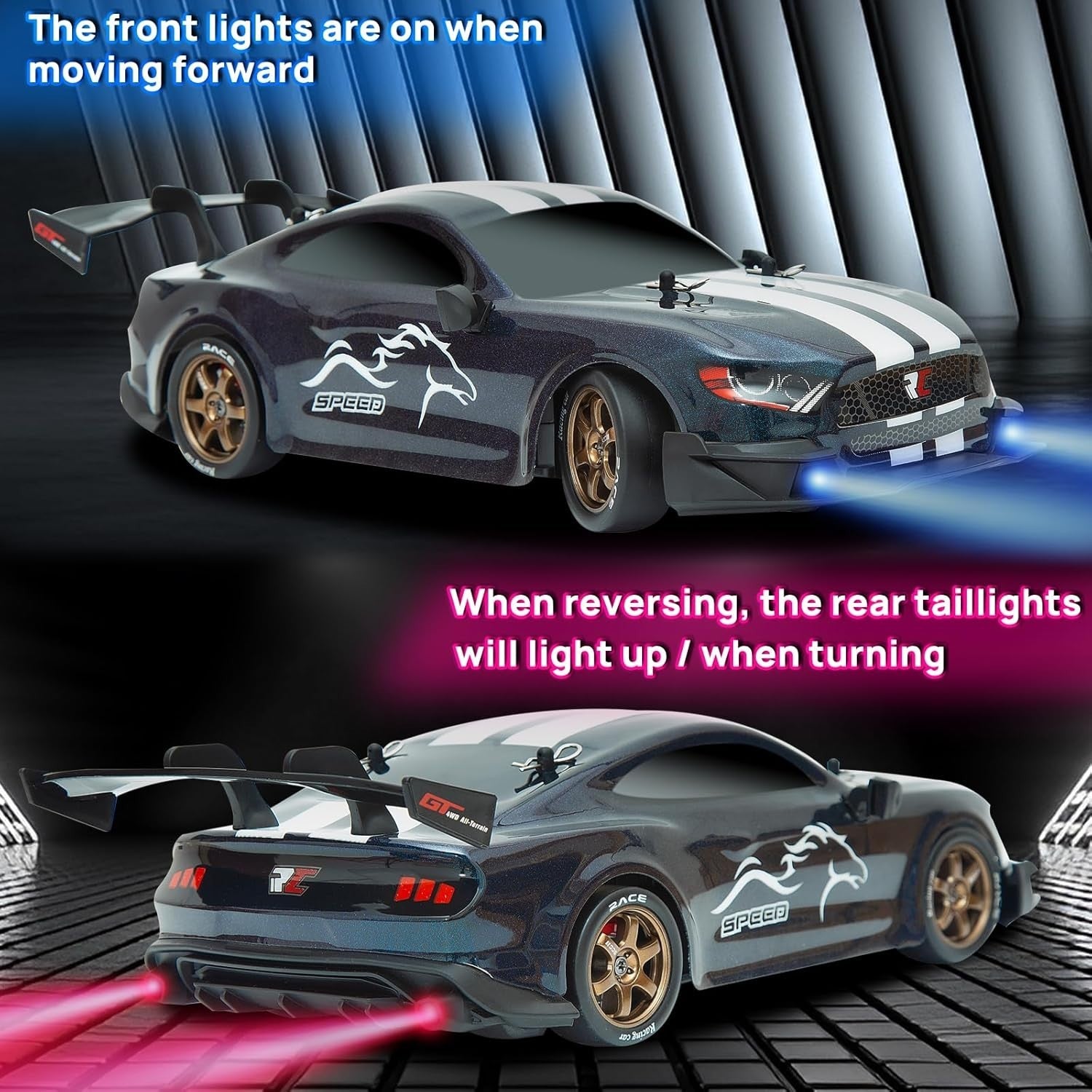 1:14 4WD RC Drift Car Pro Steering & Throttle w/ Gyro LED & 2 Batteries
