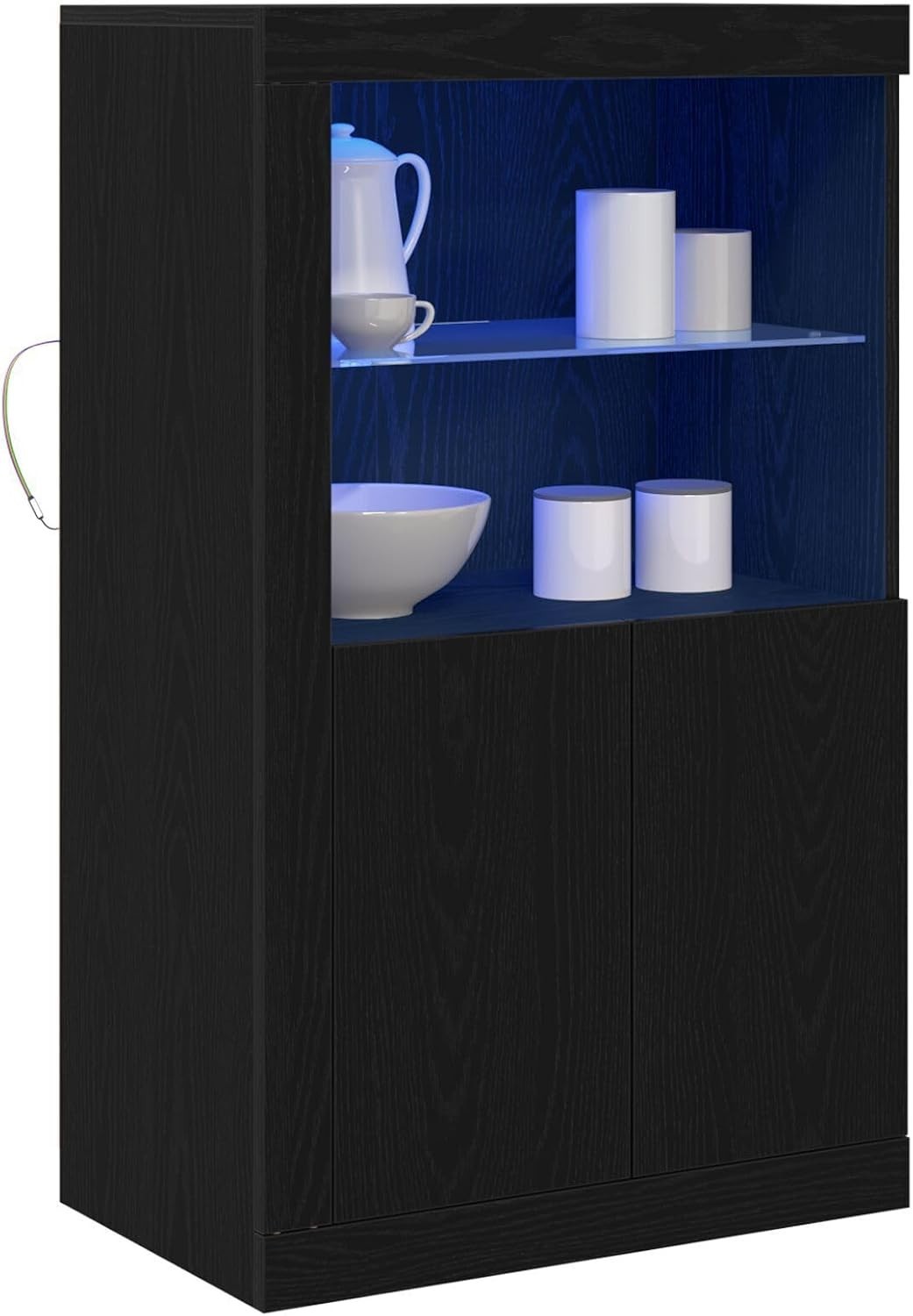 Black Oak Side Cabinet with Floating Shelves – Space-Saving Storage