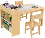Kids Art Table & 2 Chairs with Storage Shelves Wooden Activity Play Desk