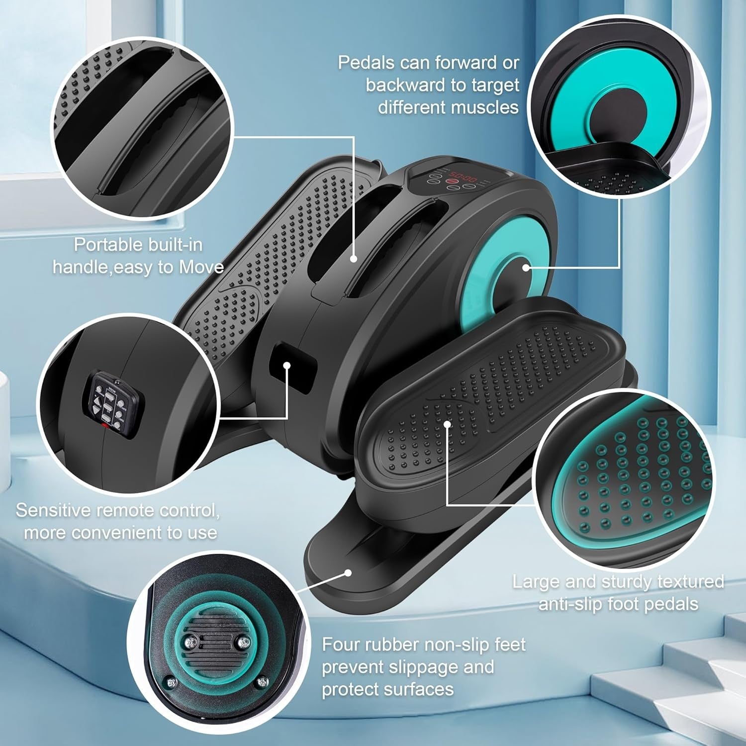 Under Desk Electric Elliptical Pedal Exerciser Quiet Remote LED Seated Trainer